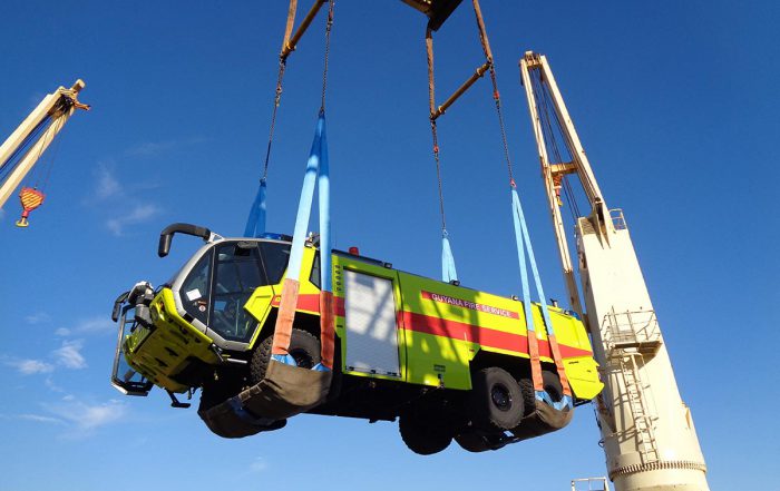 Fire Engione being lifted on to ship bound for the Carribean