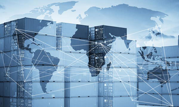 World map showing logistics trade routes