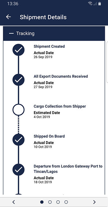 Santova Logistics mobile app showing job milestones